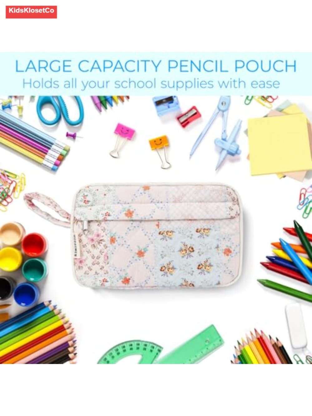 Quilted Pencil Pouch with Compartments, Large Aesthetic Pencil Case Organizer - Picture 5 of 5